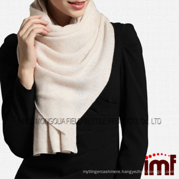 Customized Design Lady's 100% Cashmere Solid Beige Triangular Scarves Knitting